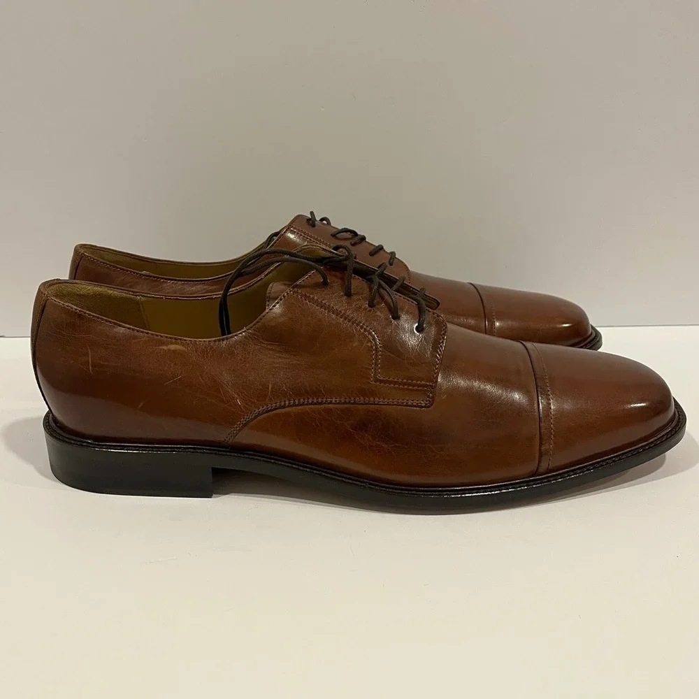 J Murphy Johnston & Murphy Mens Brown Leather Cap Toe Derby Shoes 14 M
